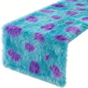 Newwiee Monster Party Table Runner Furry Monster Design Runner 13 x 72 Inch Blue Cartoon Table Cover for Birthday Party Decorations Supplies