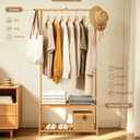 Bamboo Clothing Rack with Shelves, Wood Garment Rack for Hanging Clothes