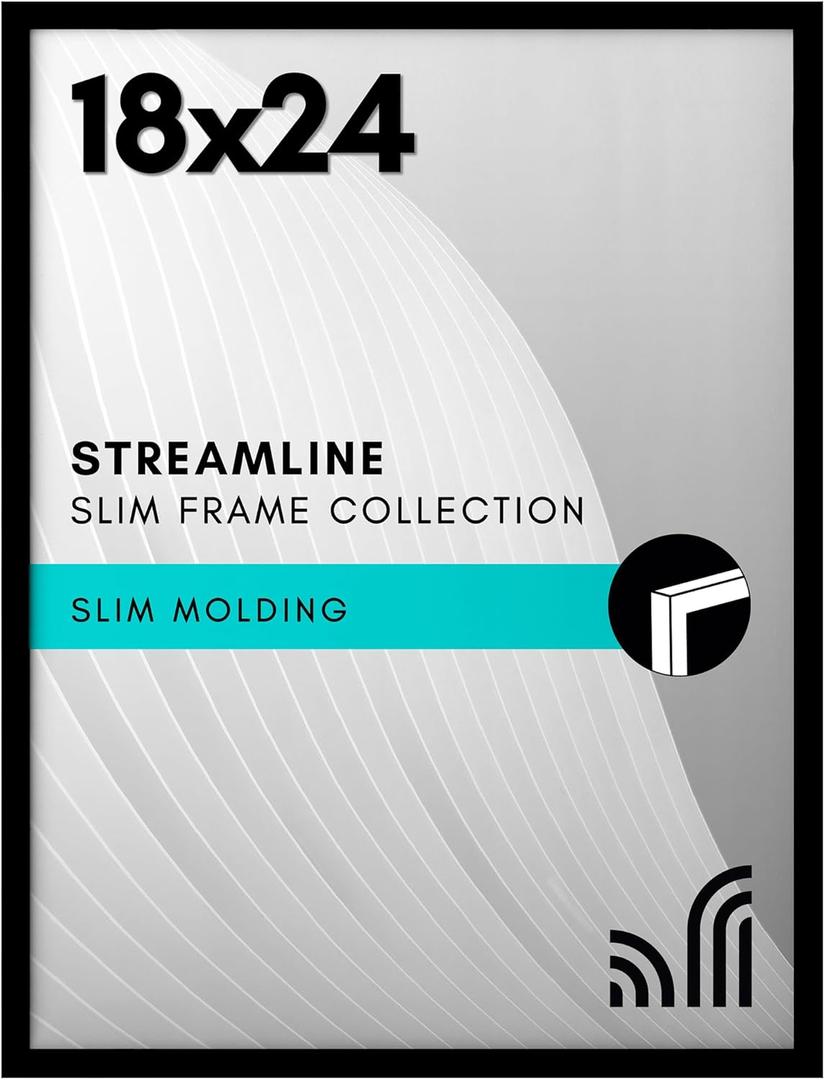 Americanflat 18x24 Poster Frame with Polished Plexiglass - Streamline Collection - Thin Border Picture Frame for Wall Display - Hanging Hardware Included - Black