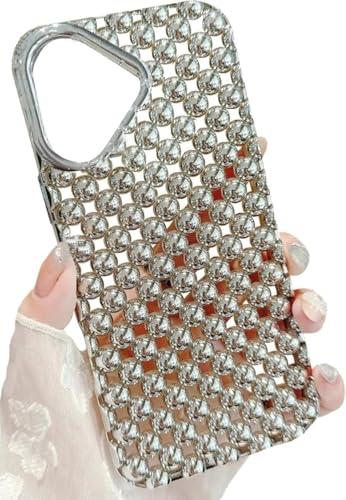JANDM Hollow Out Compatible with iPhone 16 Case, Fashion Beads Bubble 3D Cut-Out Design,Glossy Chrome Electroplate Silicone Glitter Breathable Case for Women Girls