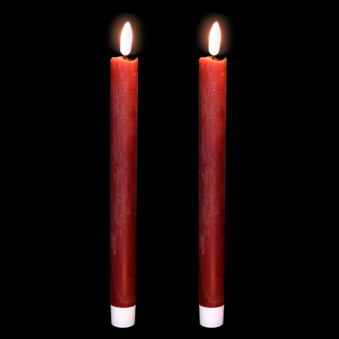 Wondise Flameless Taper Candles with Timer, 2 Pack Battery Operated Flameless Flickering Candles Real Wax Burgundy LED Candle for Christmas Wedding Dinner Decorations