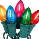 C7 LED Multicolor Christmas Tree String Lights, 25FT Colorful Christmas Lights Indoor Outdoor Hanging Decorations for House Garden Patio Party (Green Wire)