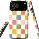 For IPhone 17 Pro Max Case,Retro Color Checkered Vintage Aesthetic Checkerboard,Dual Layer Soft TPU Hard PC Bumper Case Design-Colorful