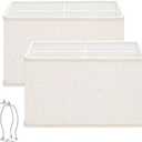 Rectangle Lamp Shades Set of 2, 16"L x 8"W x 10"H Large Beige Lampshades for Table Lamps Floor Lamps, Natural Linen Lamp Shade Replacement, Spider, Harp Holders Included, Easy Assembly Required