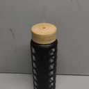 MUKOKO 32oz Glass Water Bottles with 2 Lids-Handle Spout Lid&Bamboo Straw Lid, Motivational Water Tumbler with Time Marker Reminder and Silicone Sleeve, Leakproof-Black-1 Pack