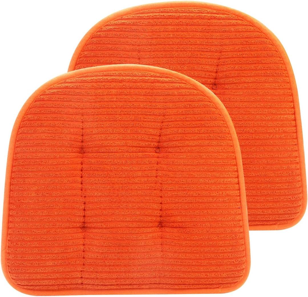 Memory Foam Chair Cushion, U-Shape 17" x 15" Tufted Non-Slip Back Seat Cushion for Dinning Room, Office, Kitchen, 2 Counts, Orange