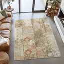 jinchan Boho Area Rug 6x9 Vintage Living Room Rug Patchwork Washable Tribal Mat Indoor Floral Print Decor Non Slip Soft Carpet for Bedroom Kitchen Dining Room Home Office Tan/Pink