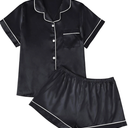 LILLUSORY Silk Satin Pajama Set for Women 2 Piece Lounge Pjs Shorts Matching Summer Sleepwear Button Down Shirt Shorts, Size M