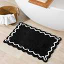 ORTIGIA Black Bath Mat with White Scallop Non Slip, Quick Dry Bath Rug Absorbent Soft Plush Microfiber Bathmat for Bathroom Floor Carpet for Sink Bedroom, 20x32