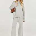 ANRABESS Women's 2 Piece Outfit Sweater Lounge Sets Long Sleeve Knit Pullover Wide Leg Pant Tracksuit Loungewear 2025 Fashion (Gray, M)