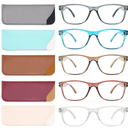 Reading Glasses Blue Light Blocking, Computer Glasses for Women Men, Fashion Square Eyeglasses 5 Pairs, +1.75
