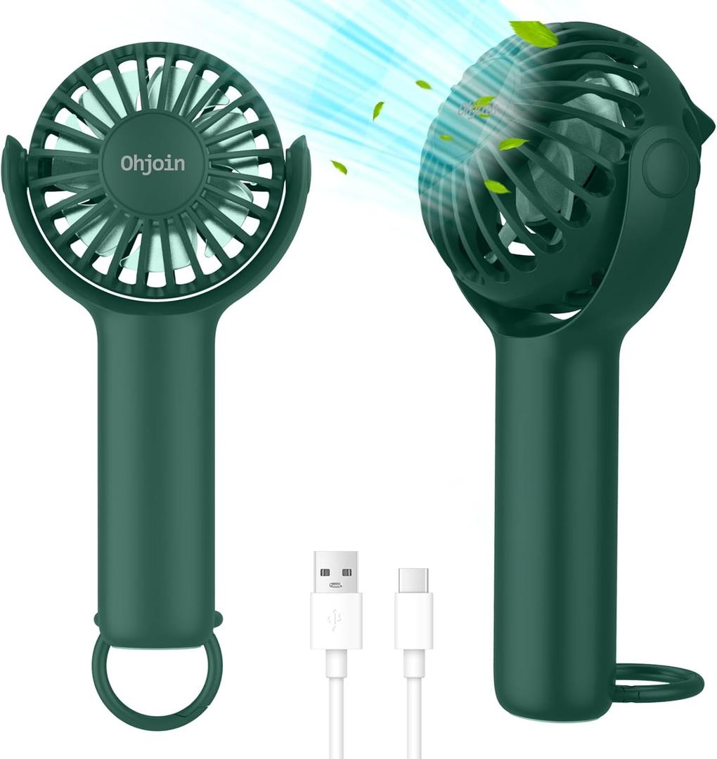 2 x 2 IN 1 Portable Mini Handheld Fan with Keychain Stand, Personal Powerful Cooling Fan, Small Battery Operated Table Fan, Quiet Hand Fan, USB Rechargeable, Birthday Gifts for Women (Dark green)