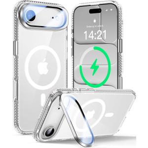 VOFATA [Upgraded Full Camera Protection] for iPhone Air Case with Camera Cover Stand [Fit for MagSafe][10FT Mil-Grade Protection] Transparent Magnetic Phone Cover for iPhone 17 Air Case, Clear