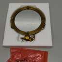 NIKKY HOME 6.7 Inch Decorative Small Hanging Mirrors Vintage Round Metal Framed Wall Mounted Mirror Decor with Bird for Bathroom Living Room Office, Rustic Gold