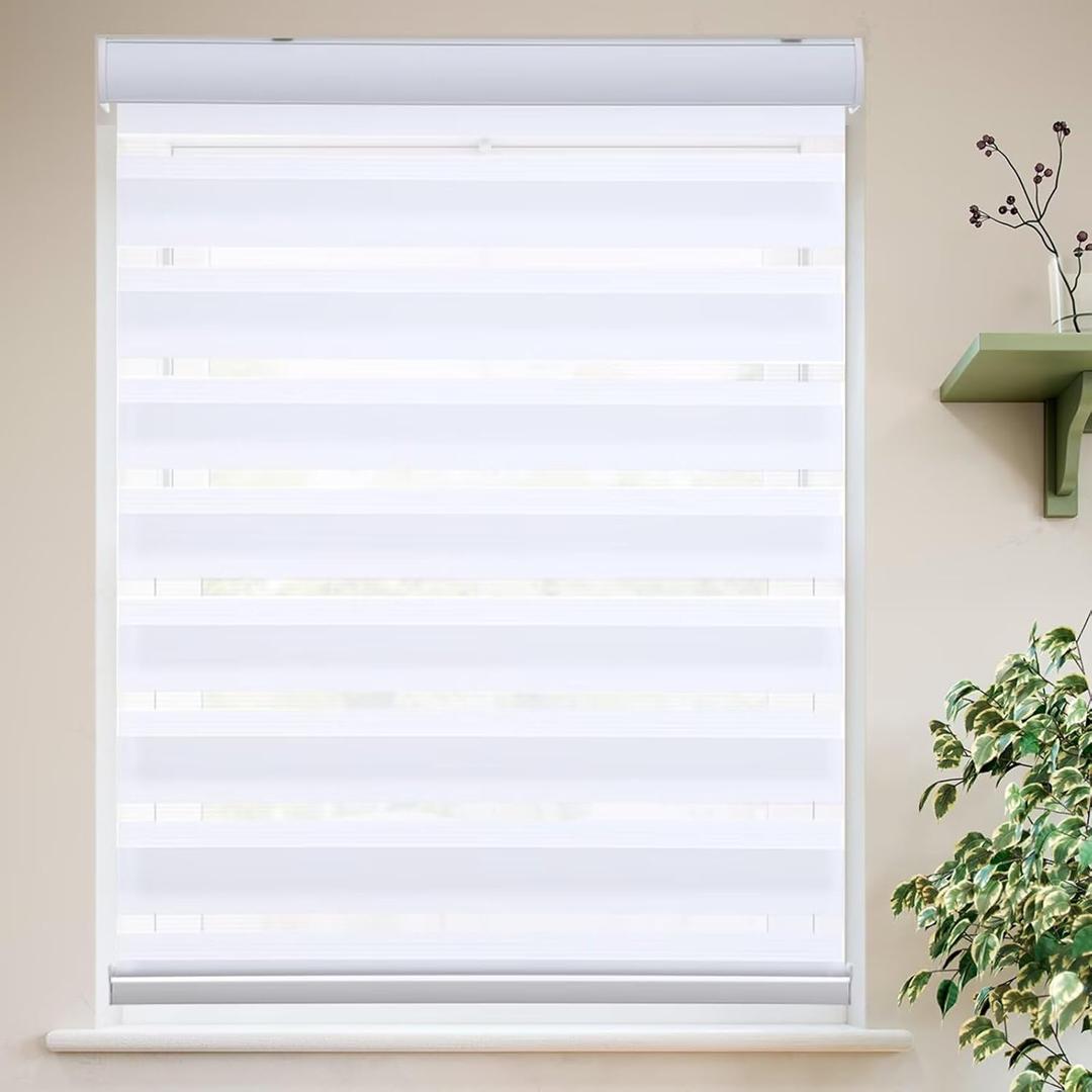MYshade Roller Shades Zebra Blinds for Indoor Windows Cordless Day and Night Light Filtering Dual Layer Roller Window Blinds & Shades, Easy to Install, Size 43" W x 72" H, White