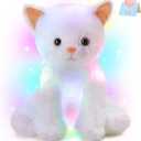 Houwsbaby Light up Cat Stuffed Animal LED Glowing Kitty Plush Toy Floppy Kitten Toy Night Lights Birthday Presents for Kids Toddler Girls, White, 12''