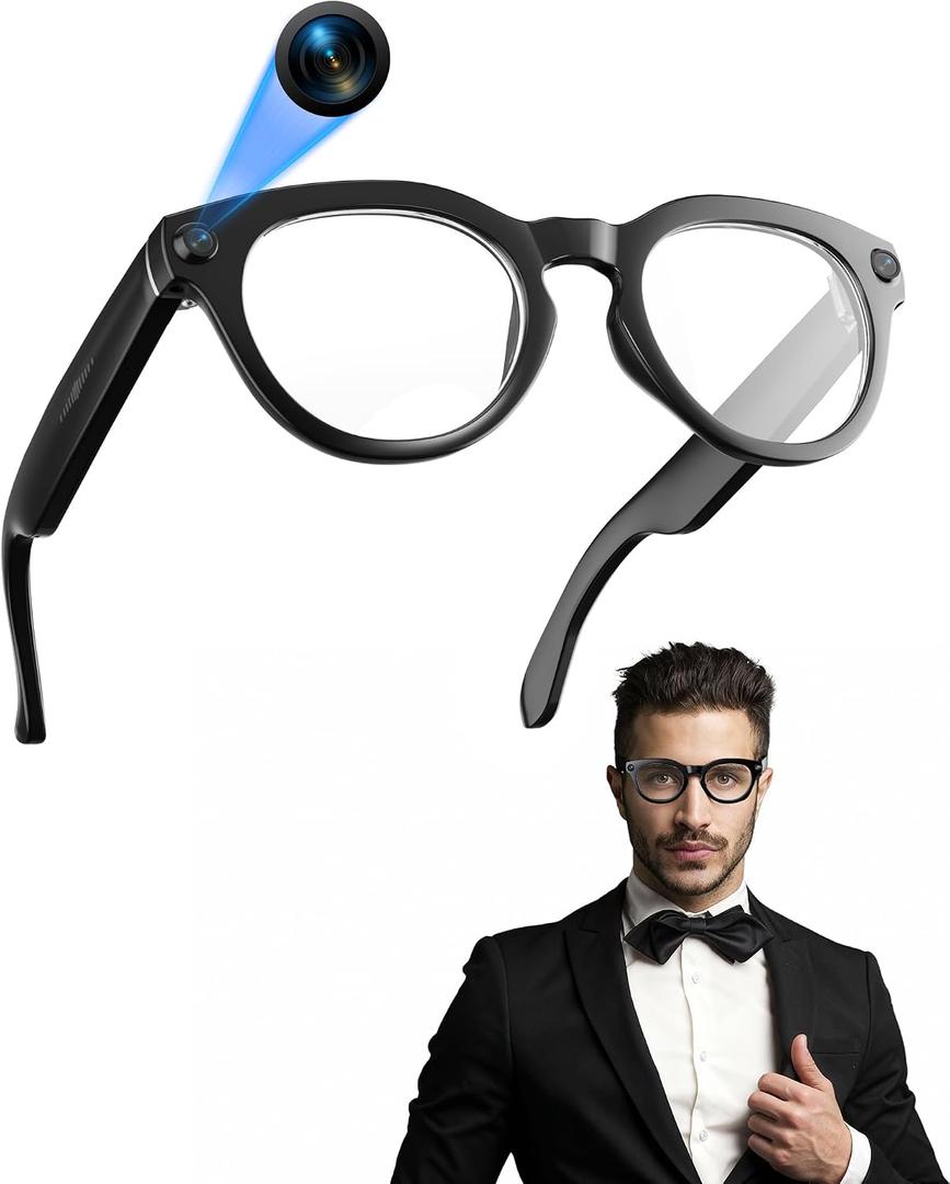 AI Smart Glasses with Camera, 1080P Video Recording, 8MP Camera Glasses, Real Time Translation & Voice Assistant, Open-Ear Bluetooth Audio for Vlogging, Travel and Meetings