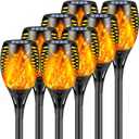 Upgraded 8 Pack Super Larger Size Solar Torch Lights with Flickering Flame, Extra Bright Solar Lights Halloween Decorations, Halloween Tiki Light Outdoor Waterproof for Garden Pathway Auto On and Off (Orange)