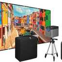 iLive Cinema Pop-up Movie Kit, 720p Projector with 120-inch Screen, Bluetooth 5.0 Speaker, HDMI/USB/3.5mm, Black, Portable Theatre, 21.7x17x19 cm