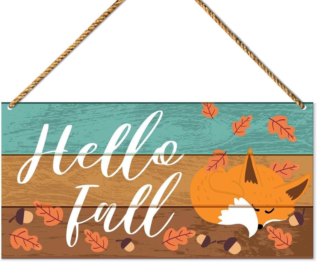 Hello Fall Wood Sign Decor, Fall Wall Decor for Home Porch Farmhouse Living Room Autumn Front Door Decorations Fox Thanksgiving Harvest Hanging Sign Decor, Sleeping Fox.
