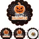 Happy Halloween Placemats Set of 4 Scalloped Pumpkin Cotton Linen Placemats 13.5 Inch Embroidery Halloween Table Mats for Trick or Treat Party Supplies Home Kitchen Dining Table Decorations