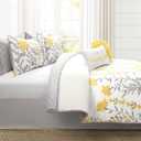 Lush Decor Aprile Soft Reversible Floral Comforter Set, 8 Piece Set, King, Yellow & Gray - Floral Bedding Set - King Sized Comforter - Yellow Bedding - Spring Home Decor - Cottage - Farmhouse