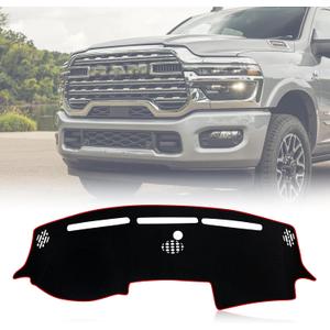 Dashboard Cover Dash Mat Pad Compatible with 2019 2020 2021 2022 2023 2024 2025 2026 Dodge RAM 1500 2500 3500 Dash Cover Protector (Red Trim)