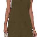 Womens High Roller Overalls Denim Dress Loose Casual Sleeveless Mini Pinafore Jean Romper Skirtall with Pockets (Green)