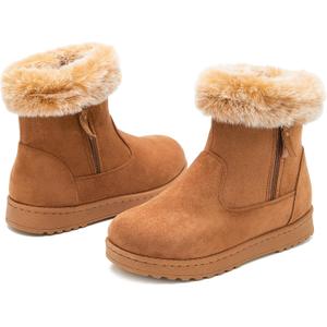 yageyan womens winter boots Mid calf snow booties fur lined womens warm ankle booties for outdoors (8, Chestnut)