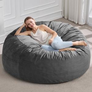 Hobestluk Bean Bag Chair 5ft Giant BeanBag Velvet Fabric XX-Large Grey | Memory Foam,Washable Cover,Lightweight,Oversized Bean Bag Chairs for Living Room Bedroom Reading Lounging Gaming | Grey 5FT