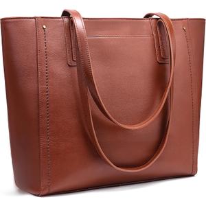 Genuine Leather Work Tote Bag for Women Large Vintage Tote Bag with Zipper Leather Purse and Handbags (Brown)