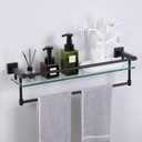 Glass Shelves for Bathroom with Towel Bar/Rack 24" Tempered Glass Shelves with Stainless Steel Towel Holder for Wall Shelf Sink Over Toilet (Matte Black), 24-inch with Railing