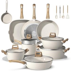 Bazova 25Pcs Pots and Pans Set Non Stick, Titanium-Reinforced Ceramic Cookware Set Non Stick, Non Toxic PFAS-Free Induction Ready, Long-Lasting Performance, Full Kitchen Set with 3 Casseroles