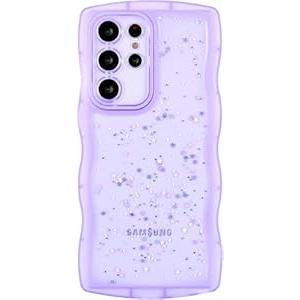 Cyberowl Compatible with Samsung Galaxy S22 Ultra, Cute Kawaii Bling Sparkle Glitter Frame Shape Soft Silicone Shockproof Protective Phone Case Cover for Women Girls Purple