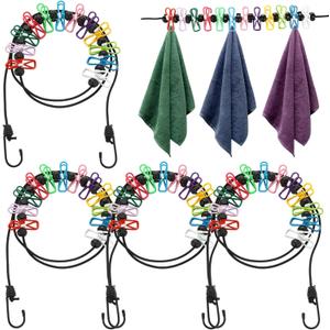 CYEAH 4 Pack Retractable Portable Clothesline for Travel, Camping Clothesline Portable 12 Clothespins, Travel Clothesline with Clothesline Stops for Indoor Outdoor Camping Accessories