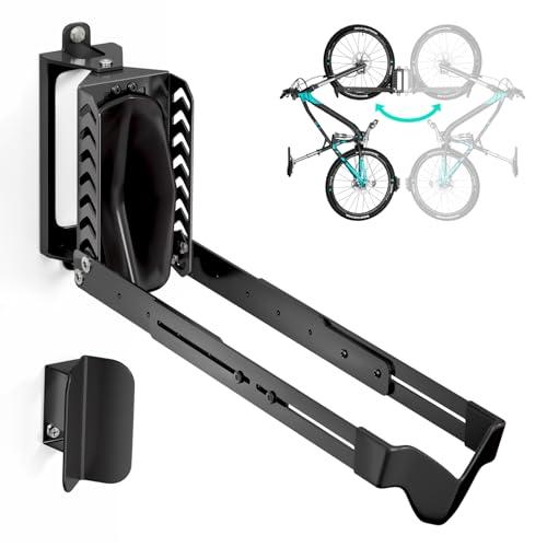 Swivel Bike Rack Wall Mount, Bike Hangers for Garage, Space-Saving Vertical Bike Holder, Holds up to 77 lbs, Bicycle Wall Hanger Storage, No Heavy Lifting Required Indoor Hanging Bike Rack-Black
