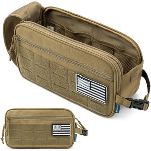 PAVILIA Tactical Toiletry Bag for Men, Travel Hygiene Bag, Military Gear Dopp Kit, Water Resist Molle Accessories Pouch, Mens Shaving Essentials, Gym Bathroom Shower Small Toiletries Tool EDC, Tan (Large)
