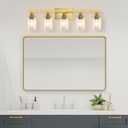 5 Light Gold Bathroom Vanity Light, Bathroom Light Fixtures, 31" Modern Brushed Gold Vanity Lighting Fixtures for Bathroom Over Mirror, Gold Sconces Wall Lighting for Bedroom