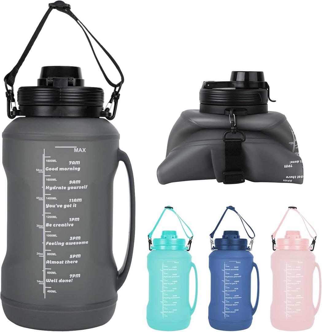Collapsible Water Bottles, 2L/ 64OZ travel water bottle Bottle with Straw, Half Gallon Large Water Bottle for Travel Outdoor Sports Runing Fitness Yoga