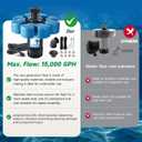 RELIY Pond Fountain Aerator, 1HP 110V 15000 GPH Fountain Pump, Fully Automatic Powerful Lake Floating Fountain, 100 FT Power Cord, 2x100 FT Traction Rope, Pond Fountains For Large Ponds