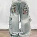 EMMIOL Women Boyfriends Hip Hop 90s Vintage Baggy Jeans Loose Denim Pants Mid-Low Waist Jeans (Large, Grey Blue-003)