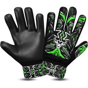BEAST RAGE Goalkeeper Gloves for Boys Kids Youth Football Keeping Soccer Goalie Gloves with Strong Grip for Ball Receiver,Wrist Support 4MM Latex Palm (Size 5 - fit for 9 to 12 Years Old, Green)