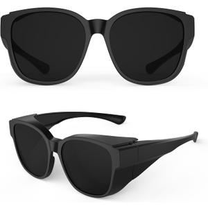 Goiteia Cataract Sunglasses for Light Sensitivity,Super Dark Fit Over Glasses for Post Eye Surgery,Large Wide Wrap Around