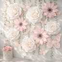 Marspark 27 Pcs Large Pink and White Paper Flowers Backdrop Decorations for Wall Giant DIY Artificial 3D Flower Decor with Butterfly Rattan Spring Tea Party Bulletin Board for Holiday Wedding