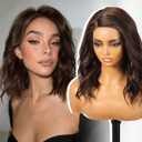 Dark Brown Synthetic Lace Front Wig,Side Part Short Curly Bob Wig,Shoulder Length Wig for Women Daily Use 16IN
