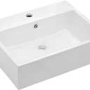 Lordear Floating Bathroom Sink Wall Mounted 21"x16" Bathroom Vessel Sinks Free Standing Wall Hung Sink Rectangle White Porcelain Ceramic Vessel Art Basin