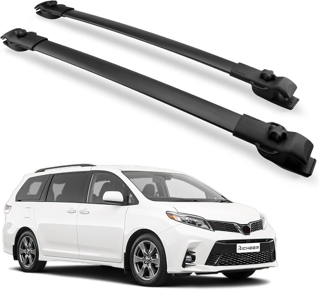 Richeer 300LBS Roof Rack Cross Bars Fit for 2011-2020 Sienna(with Raised Side Rails), Heavy Duty Aluminum Cross Bar for Cargo Racks Rooftop Luggage Carrier Bicycle Roof Bag