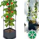 Raised Garden Bed Tomato Planter Box with Trellis, 44" Self-Watering Tomato Cage with Square Trellis for Climbing Plants, Flowers, Vegetables, Vine in Patio Garden Indoor Outdoor (3 tiers-44"-1 PACK)