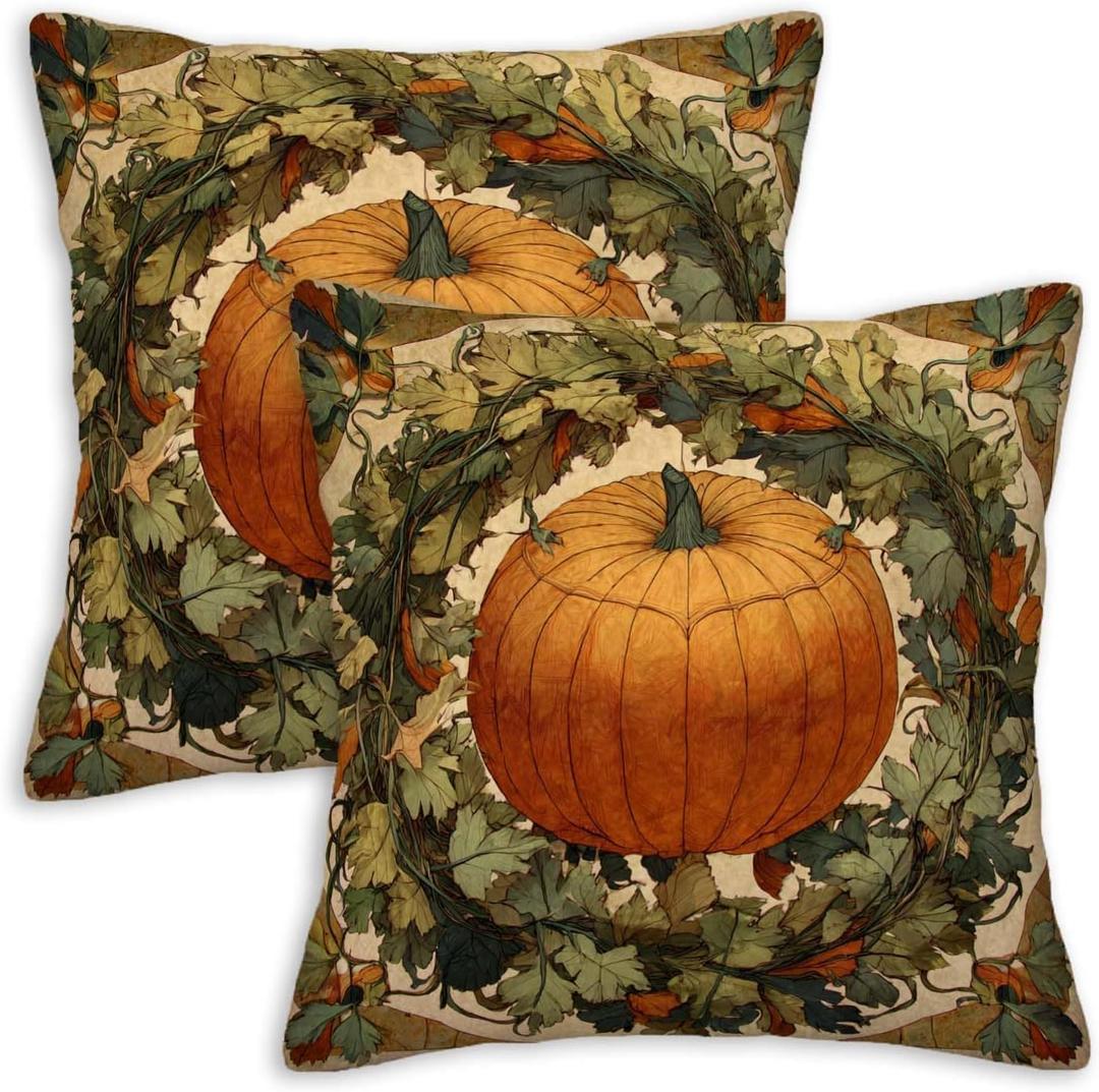 Pumpkin Fall Throw Pillow Covers 18x18 Set of 2 | Farmhouse Decorative Cushion Cases for Couch, Sofa and Bedroom | Autumn Pillcases Home Decor for Living Room, Porch, Patio