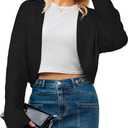 Arach&Cloz Women's Wool Blend Sweaters Cropped Cardigan Bolero Shrug for Dresses (Medium, Black)